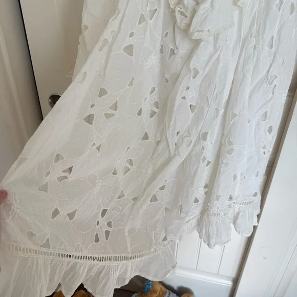 Anthropologie Forever That Girl White Tie-Back Ruffled Eyelet Dress - Picture 12 of 13